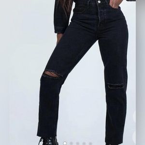 PRINCESS POLLY High Rise Distressed Knee Black Straight Jean